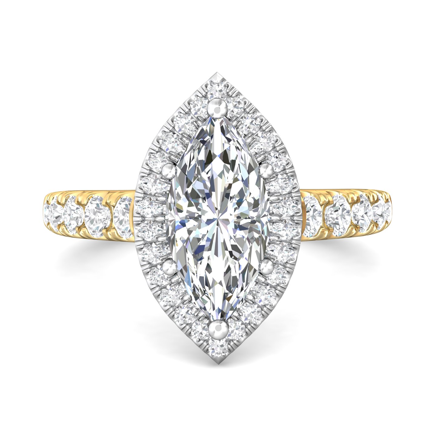18K White and Yellow Gold Marquise Diamond Engagement Ring