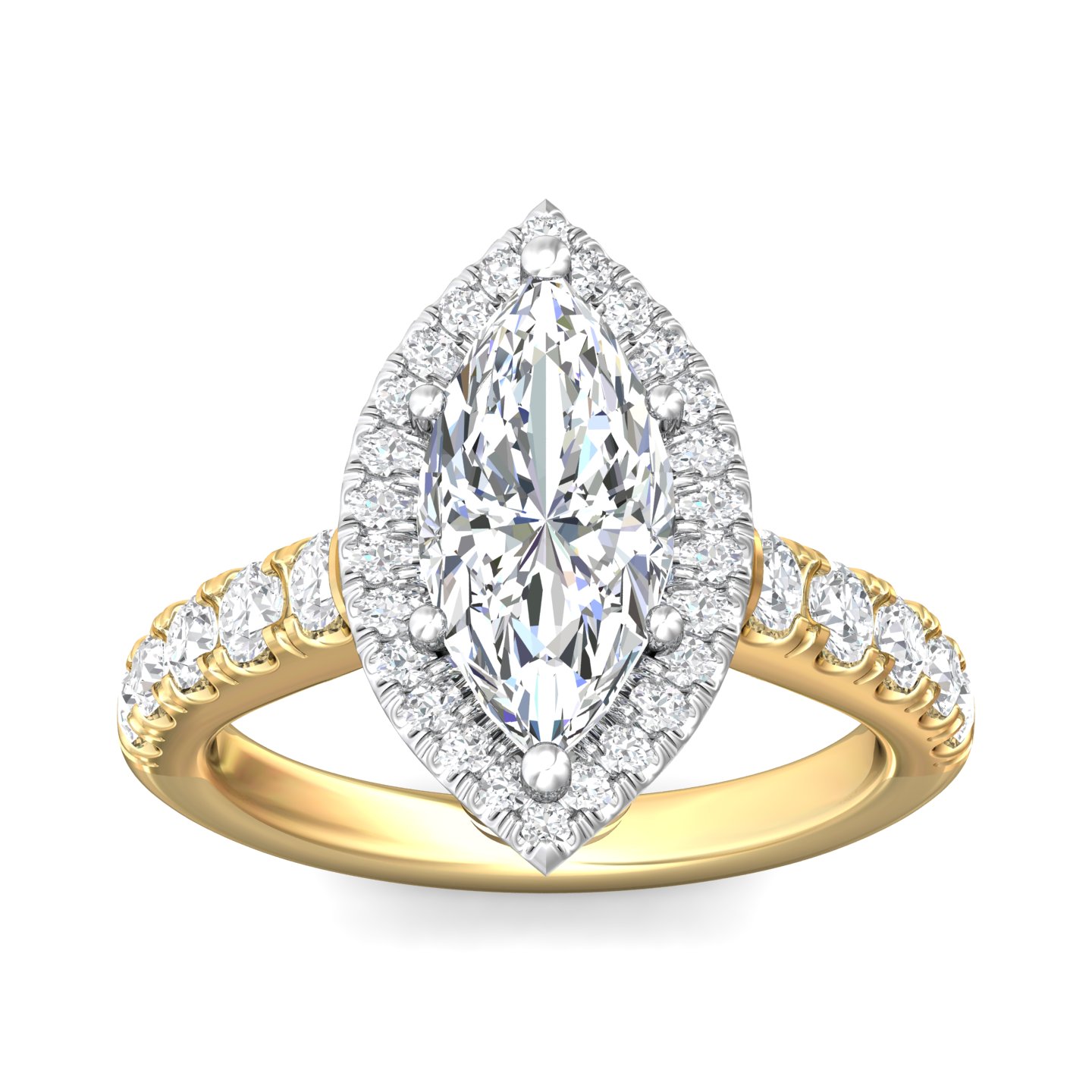 18K White and Yellow Gold Marquise Diamond Engagement Ring
