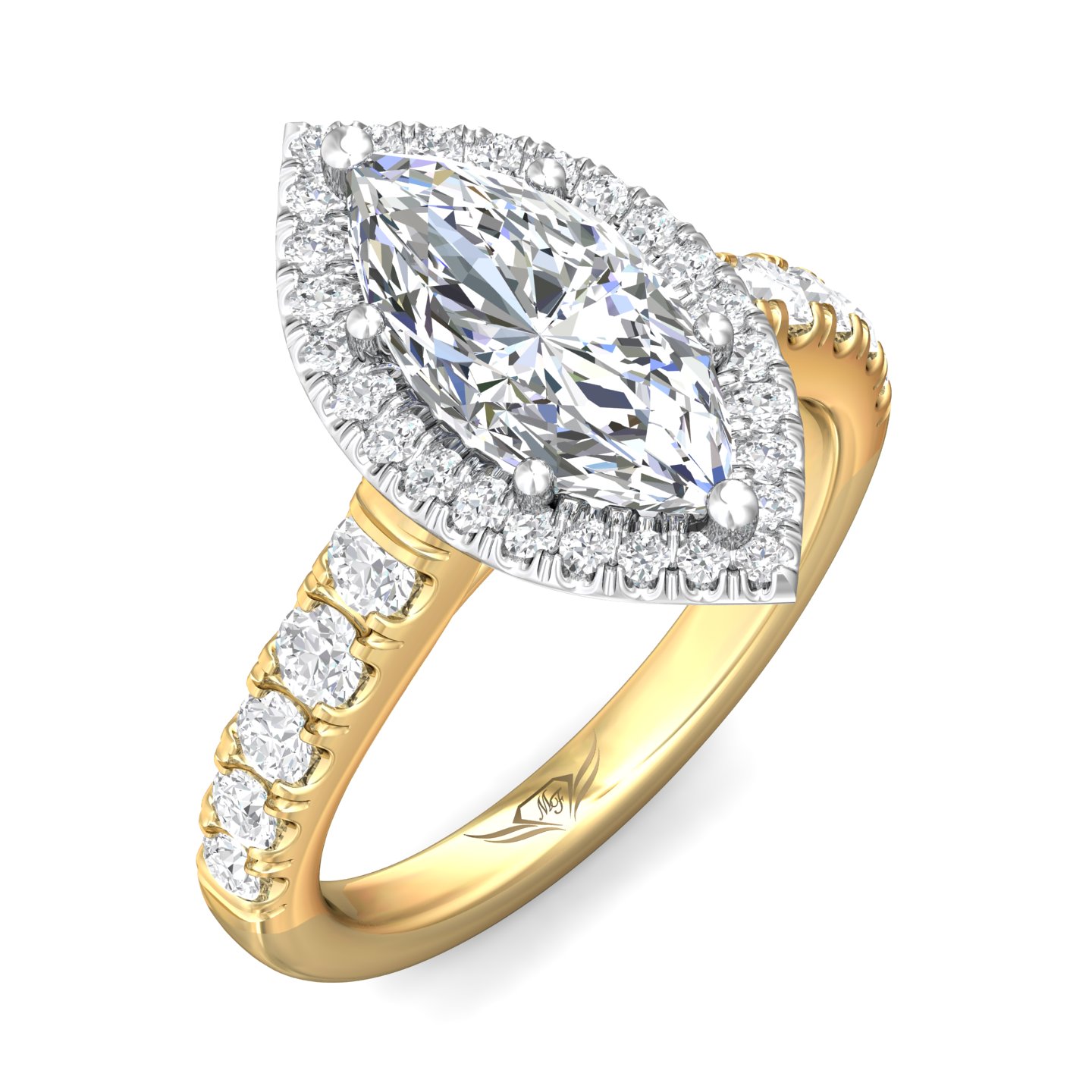 18K White and Yellow Gold Marquise Diamond Engagement Ring