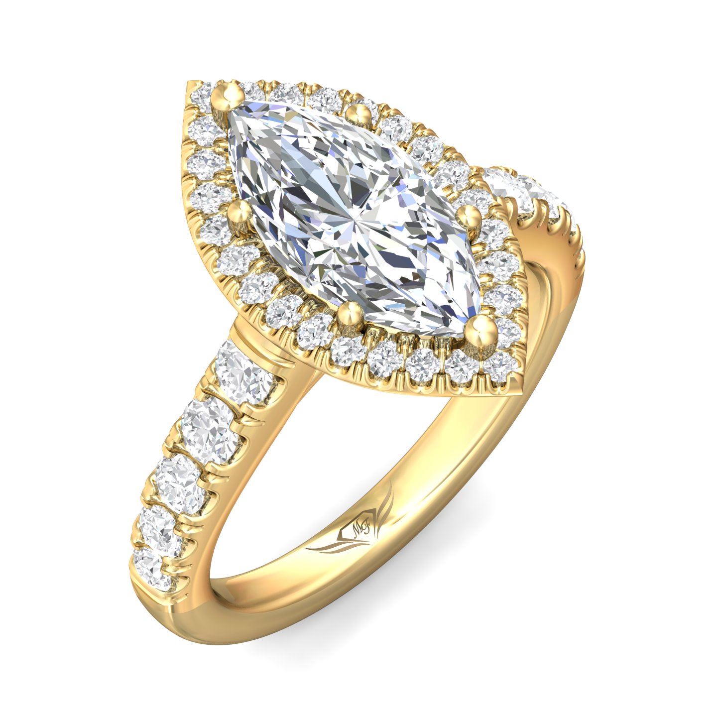 14K Yellow Gold Marquise Diamond Engagement Ring