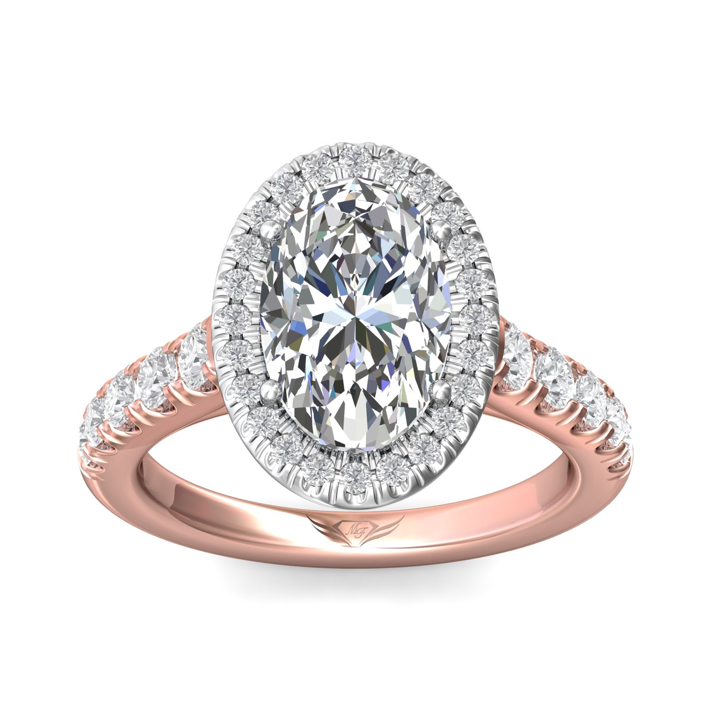 18K White and Rose Gold Oval Diamond Engagement Ring