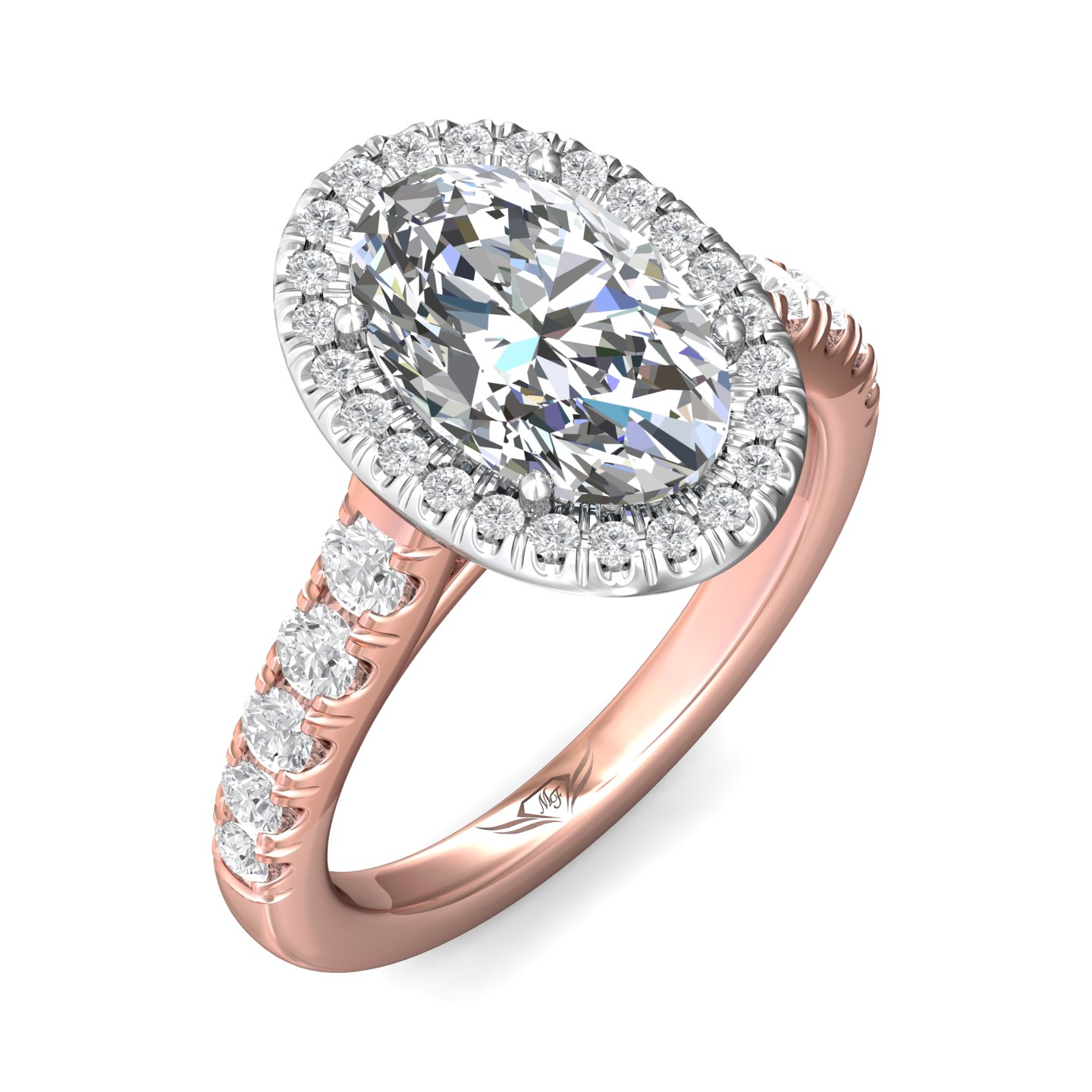 18K White and Rose Gold Oval Diamond Engagement Ring