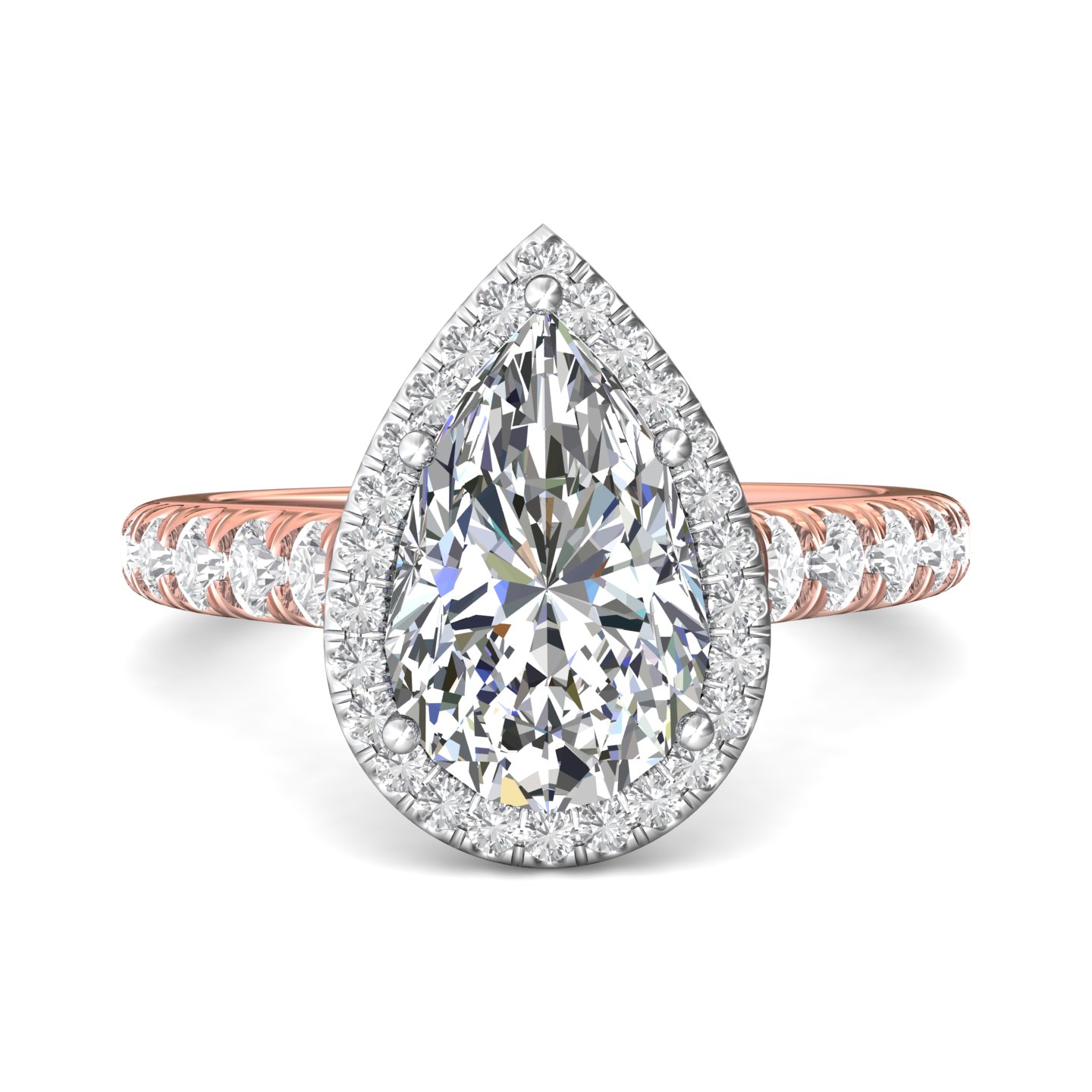 18K White and Rose Gold Pear Shape Diamond Engagement Ring