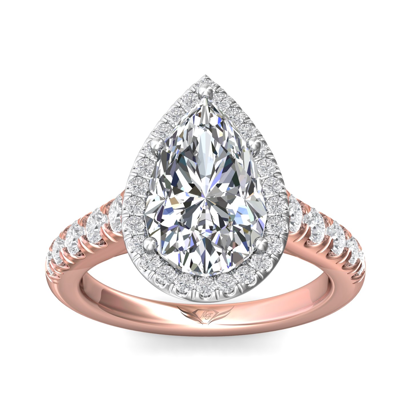 18K White and Rose Gold Pear Shape Diamond Engagement Ring