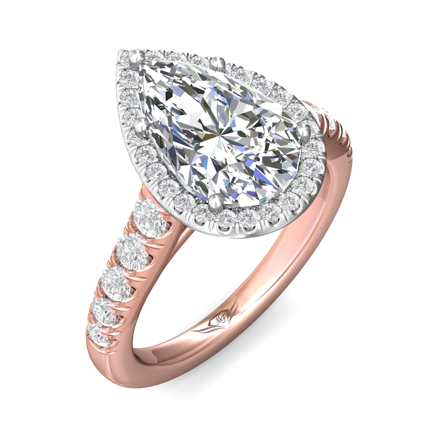 18K White and Rose Gold Pear Shape Diamond Engagement Ring
