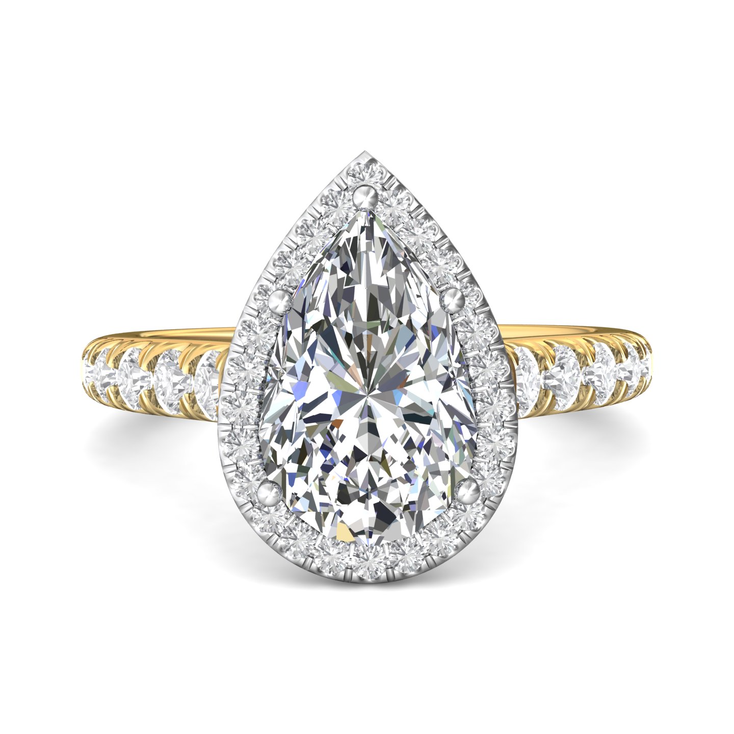 18K White and Yellow Gold Pear Shape Diamond Engagement Ring