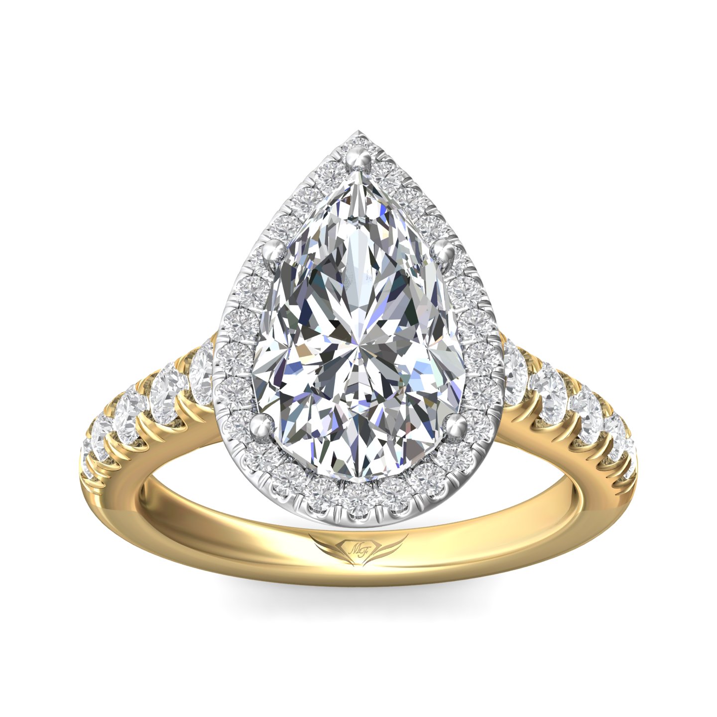18K White and Yellow Gold Pear Shape Diamond Engagement Ring