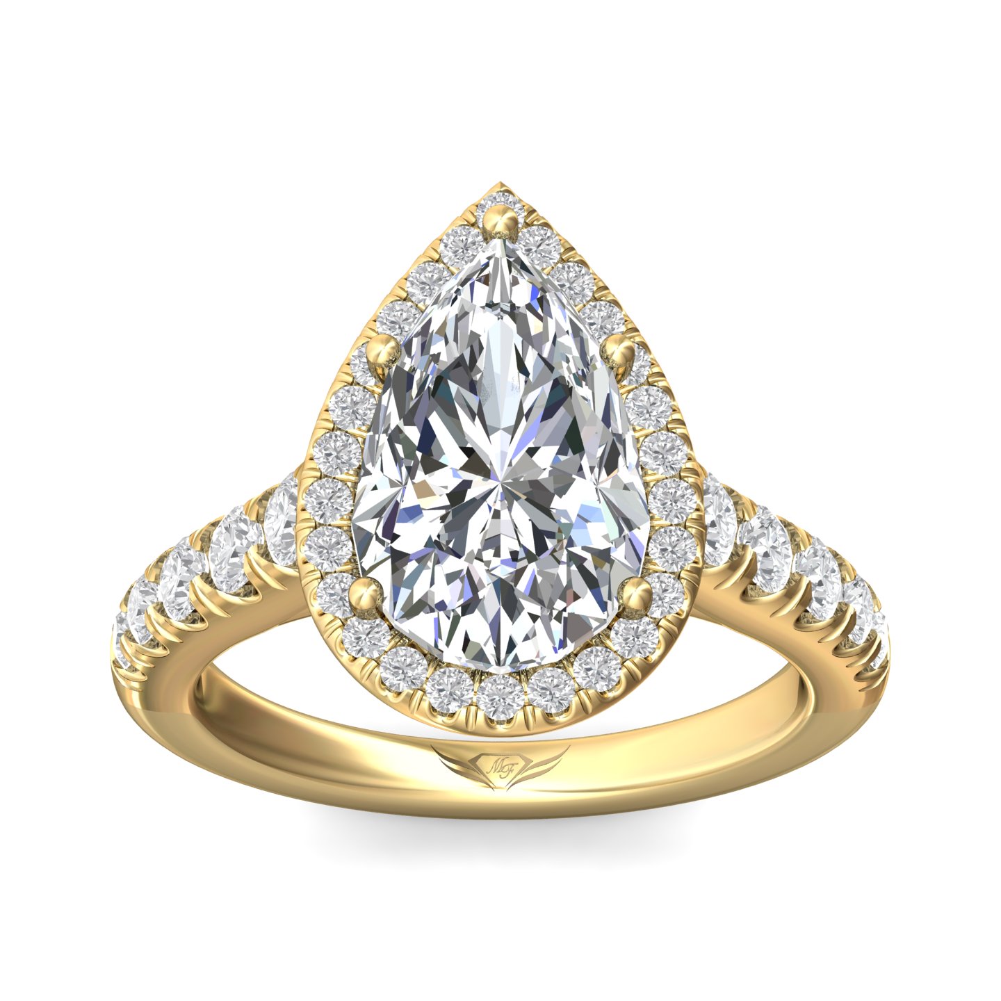 18K Yellow Gold Pear Shape Diamond Engagement Ring