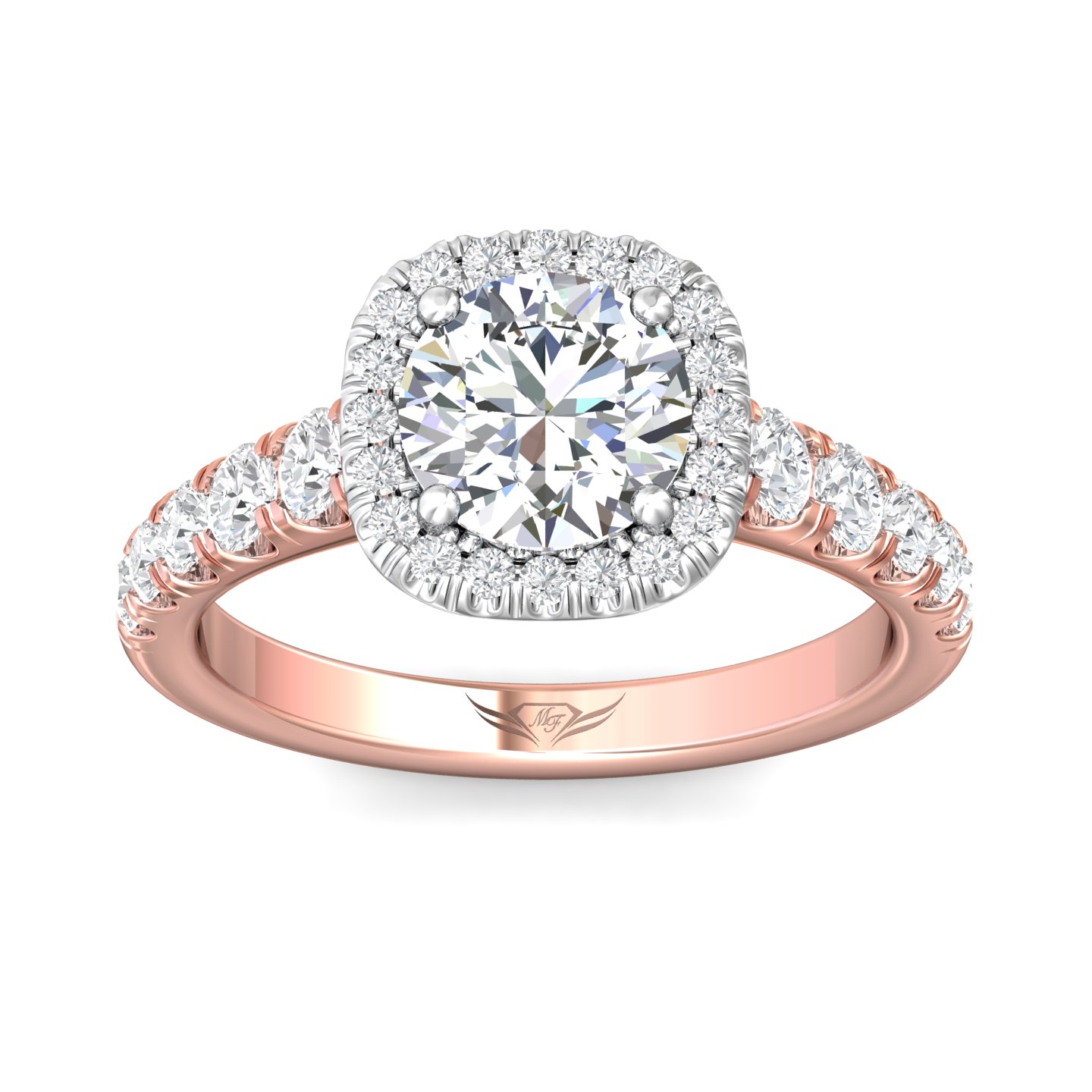 18K White and Rose Gold Cushion Diamond Engagement Ring