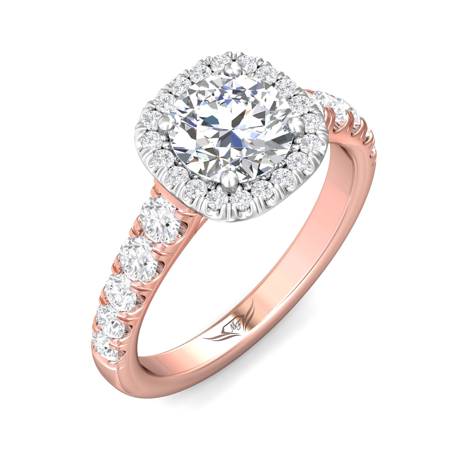 18K White and Rose Gold Cushion Diamond Engagement Ring