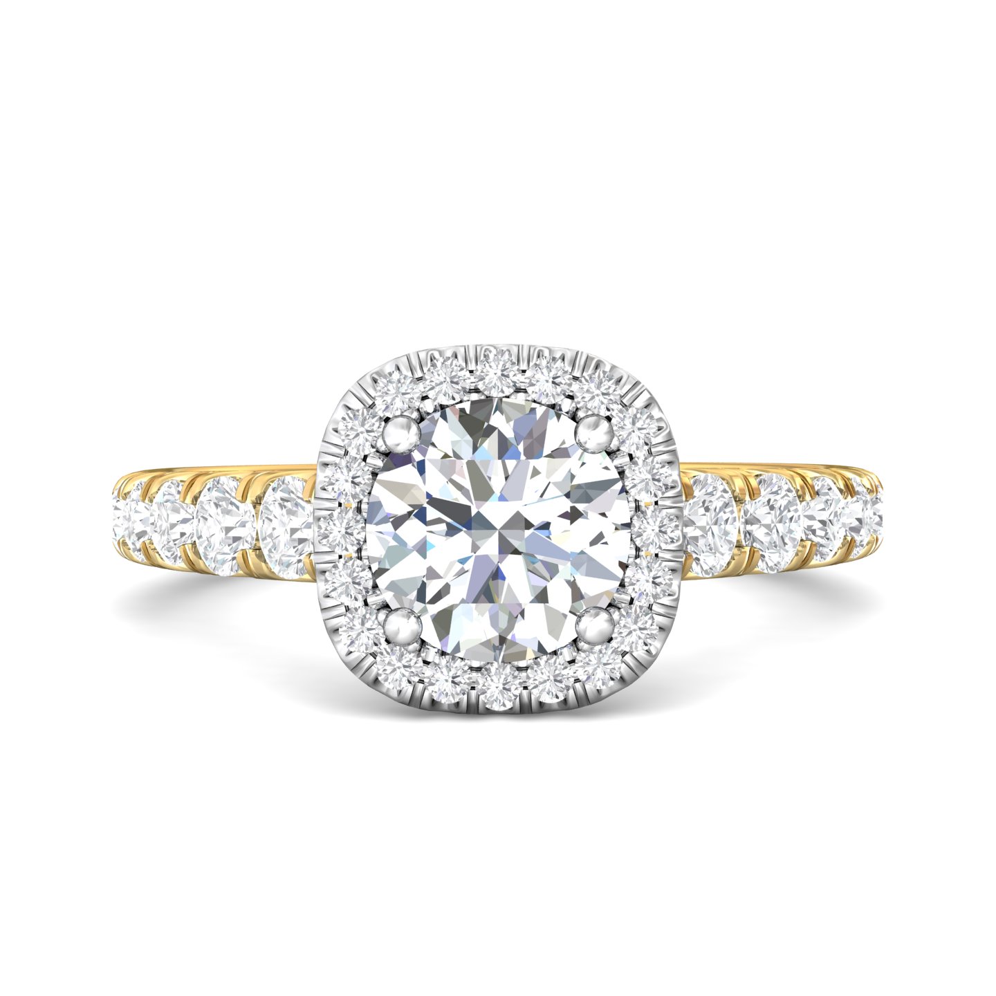 18K White and Yellow Gold Cushion Diamond Engagement Ring