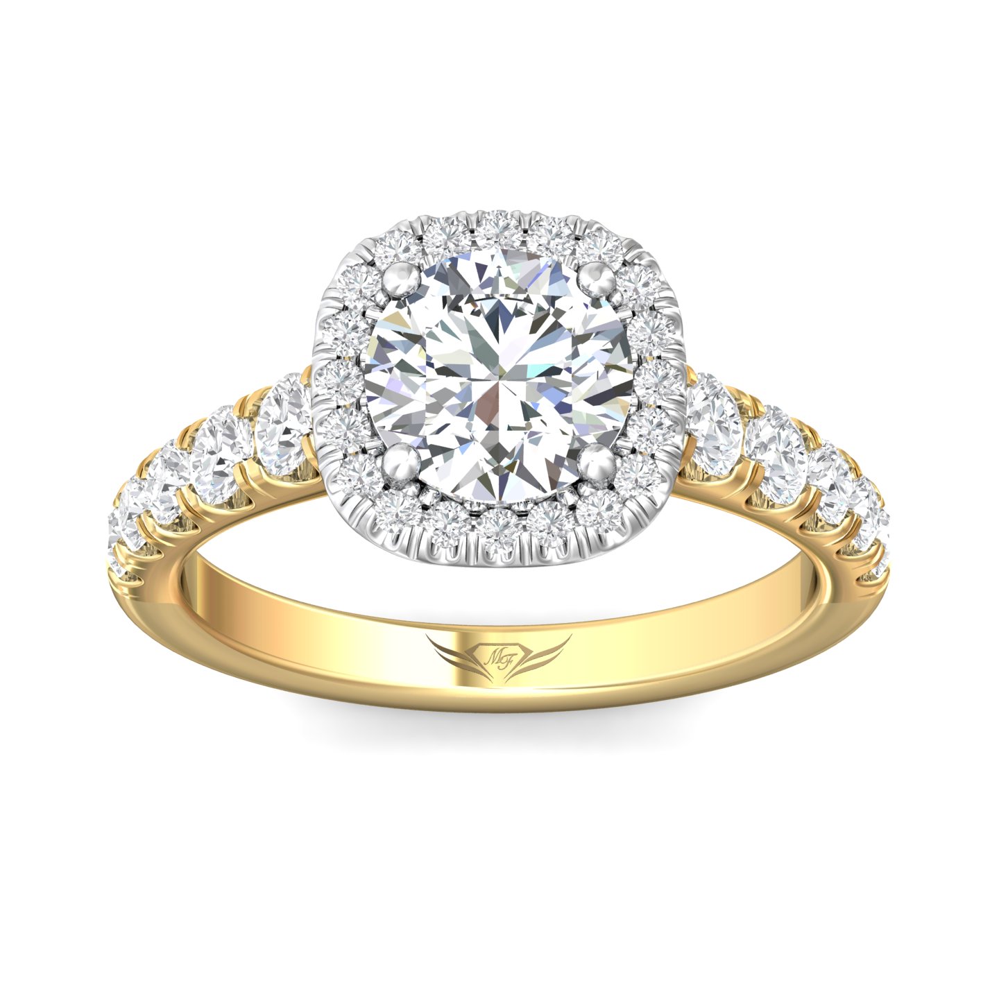 18K White and Yellow Gold Cushion Diamond Engagement Ring