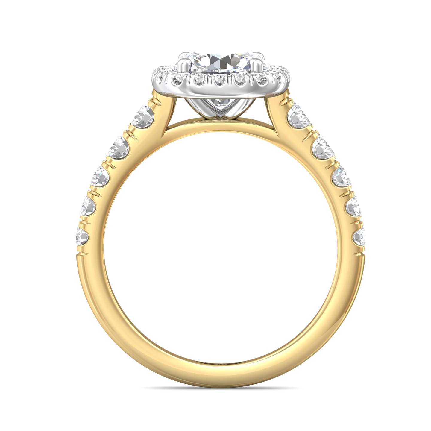 18K White and Yellow Gold Cushion Diamond Engagement Ring