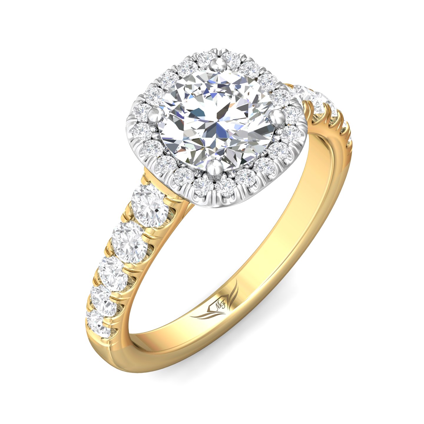 18K White and Yellow Gold Cushion Diamond Engagement Ring