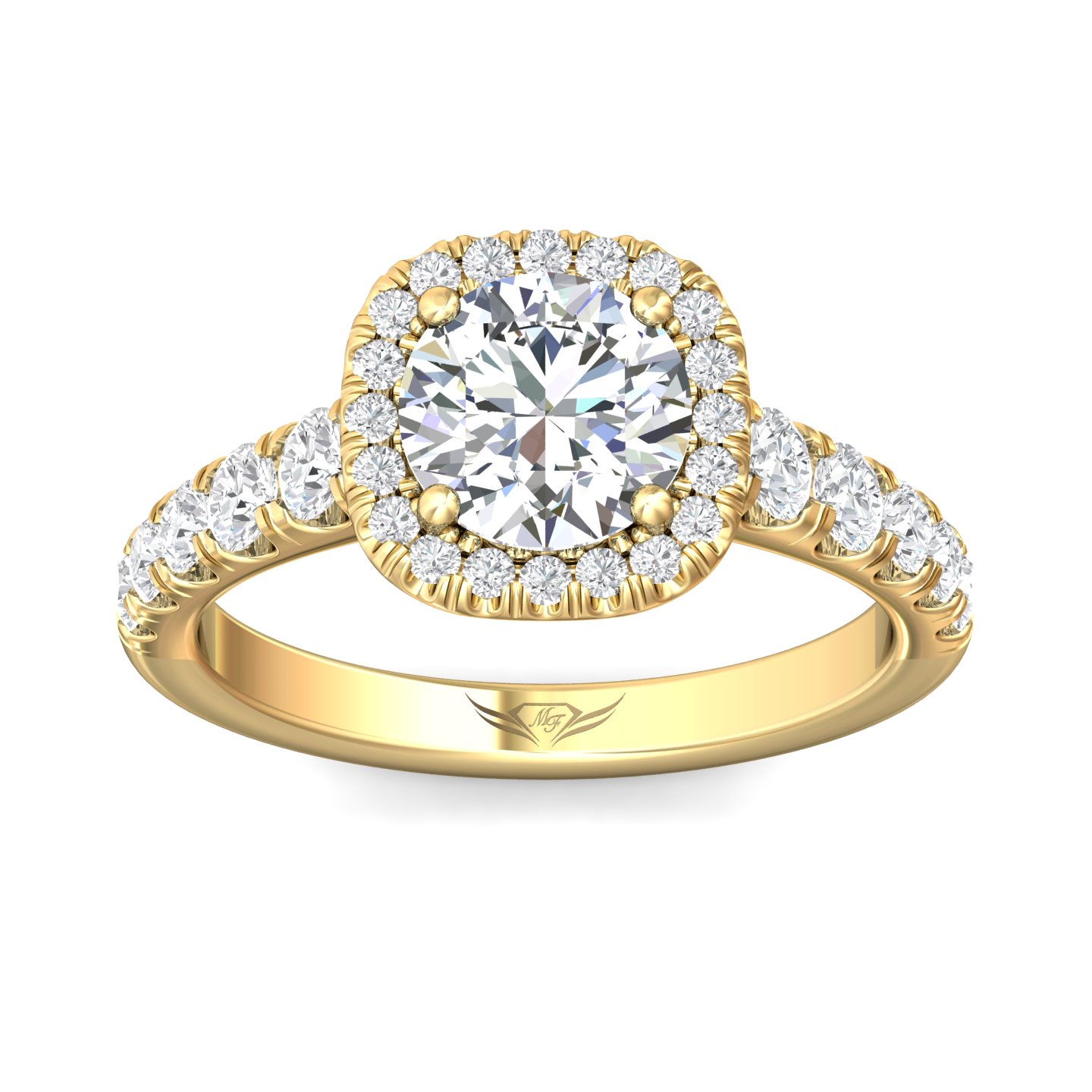 18K Yellow Gold Cushion Diamond Engagement Ring