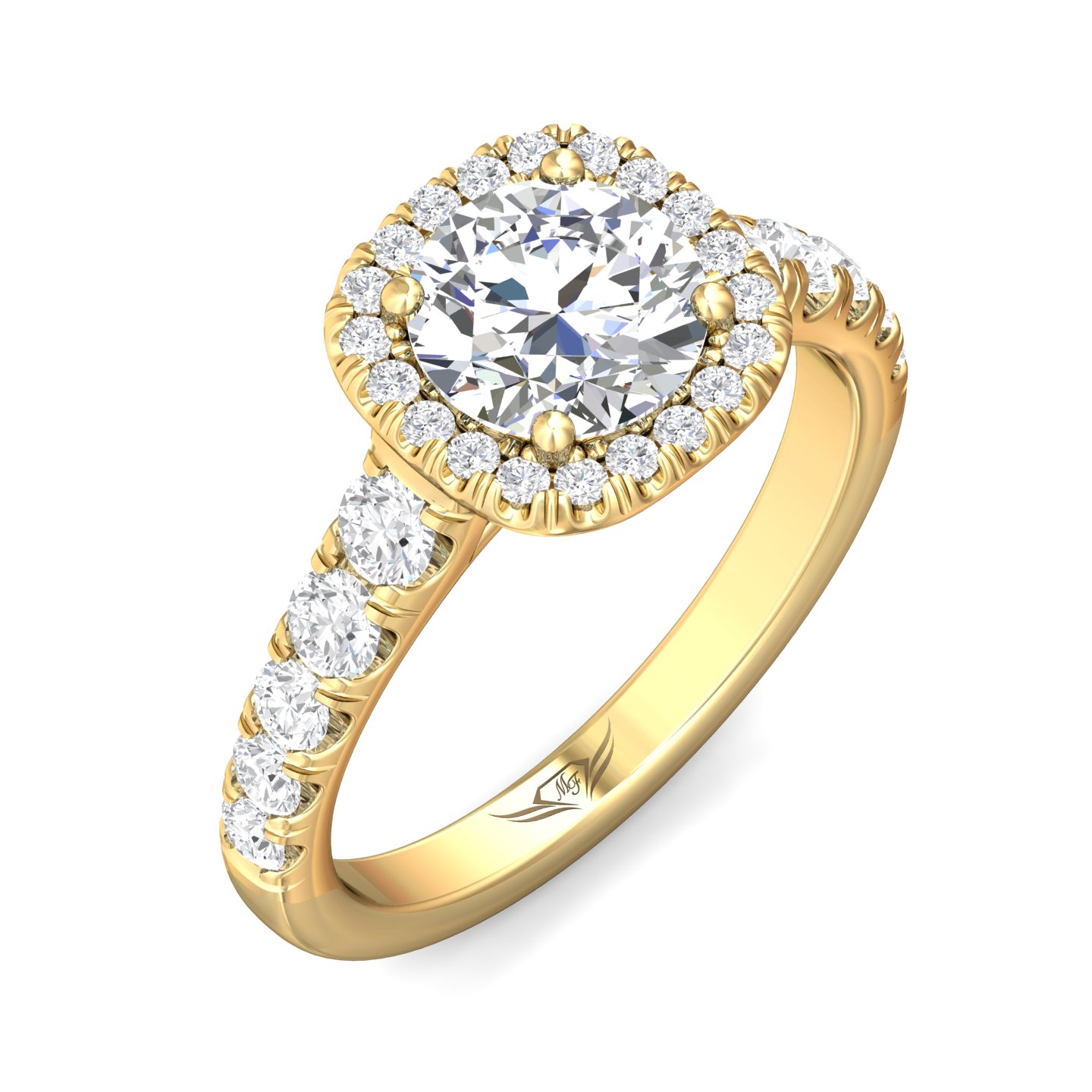 18K Yellow Gold Cushion Diamond Engagement Ring