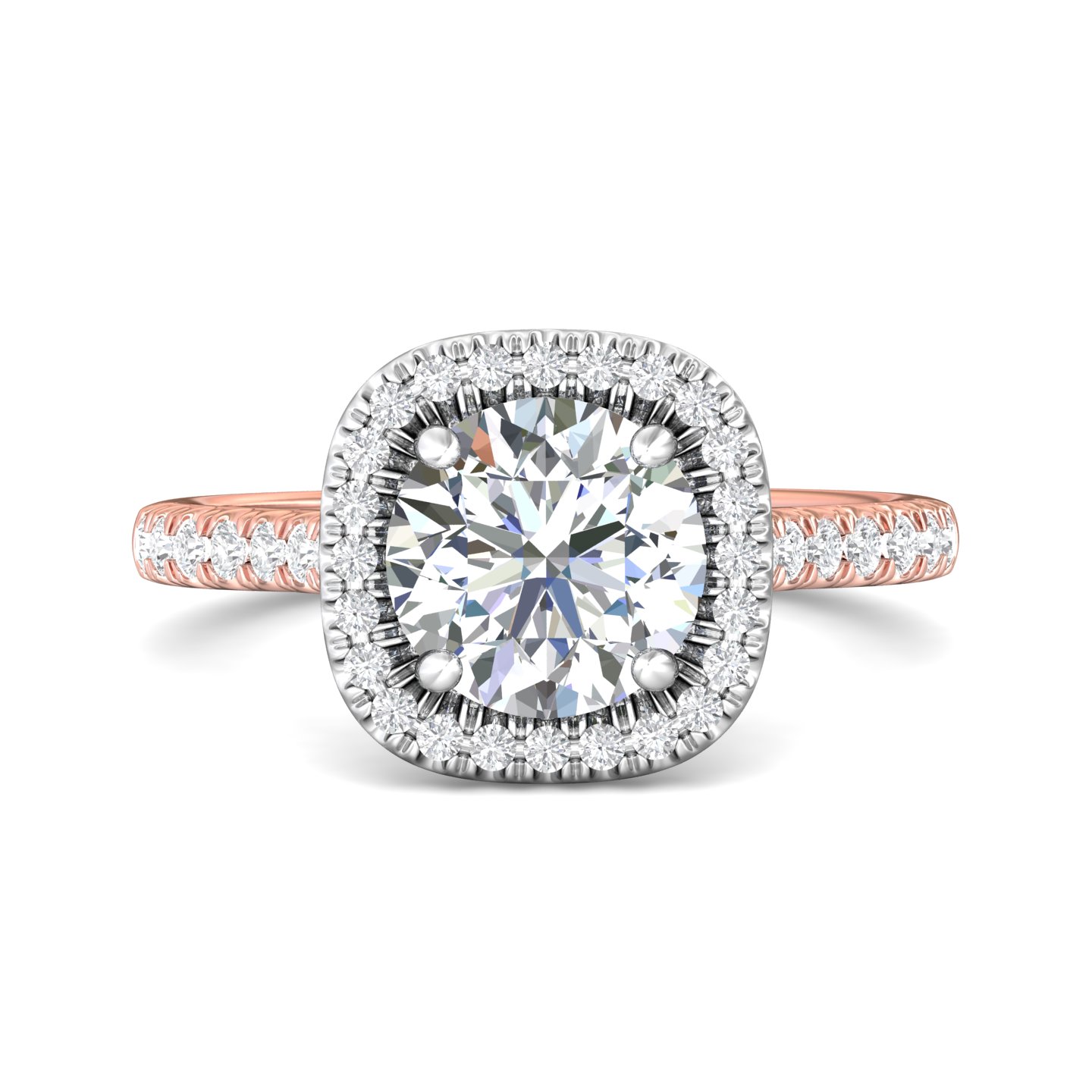 18K White and Rose Gold Cushion Diamond Engagement Ring