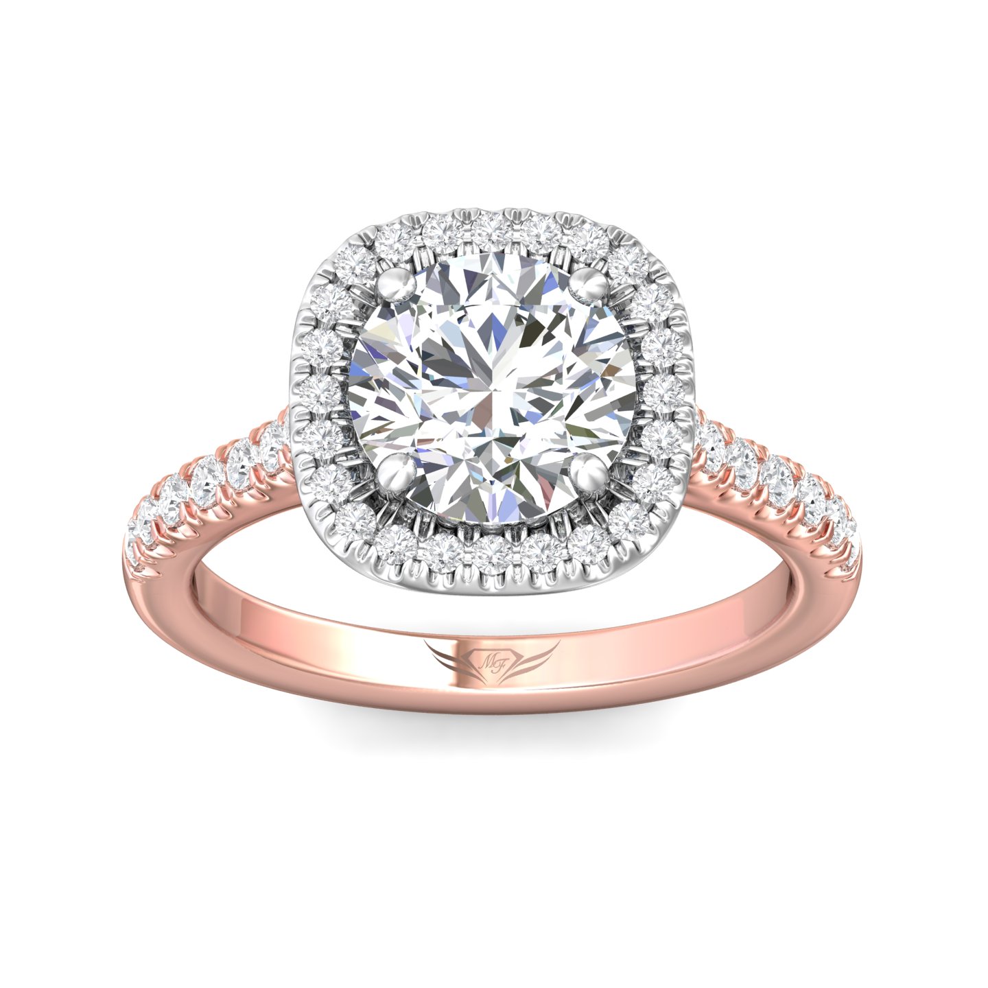 18K White and Rose Gold Cushion Diamond Engagement Ring