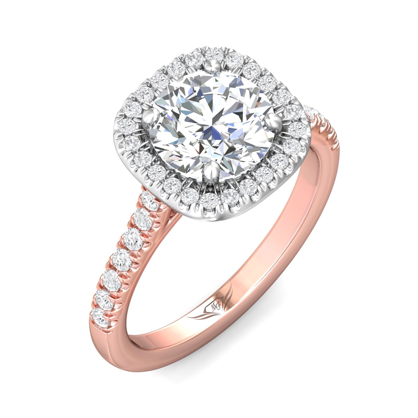 18K White and Rose Gold Cushion Diamond Engagement Ring