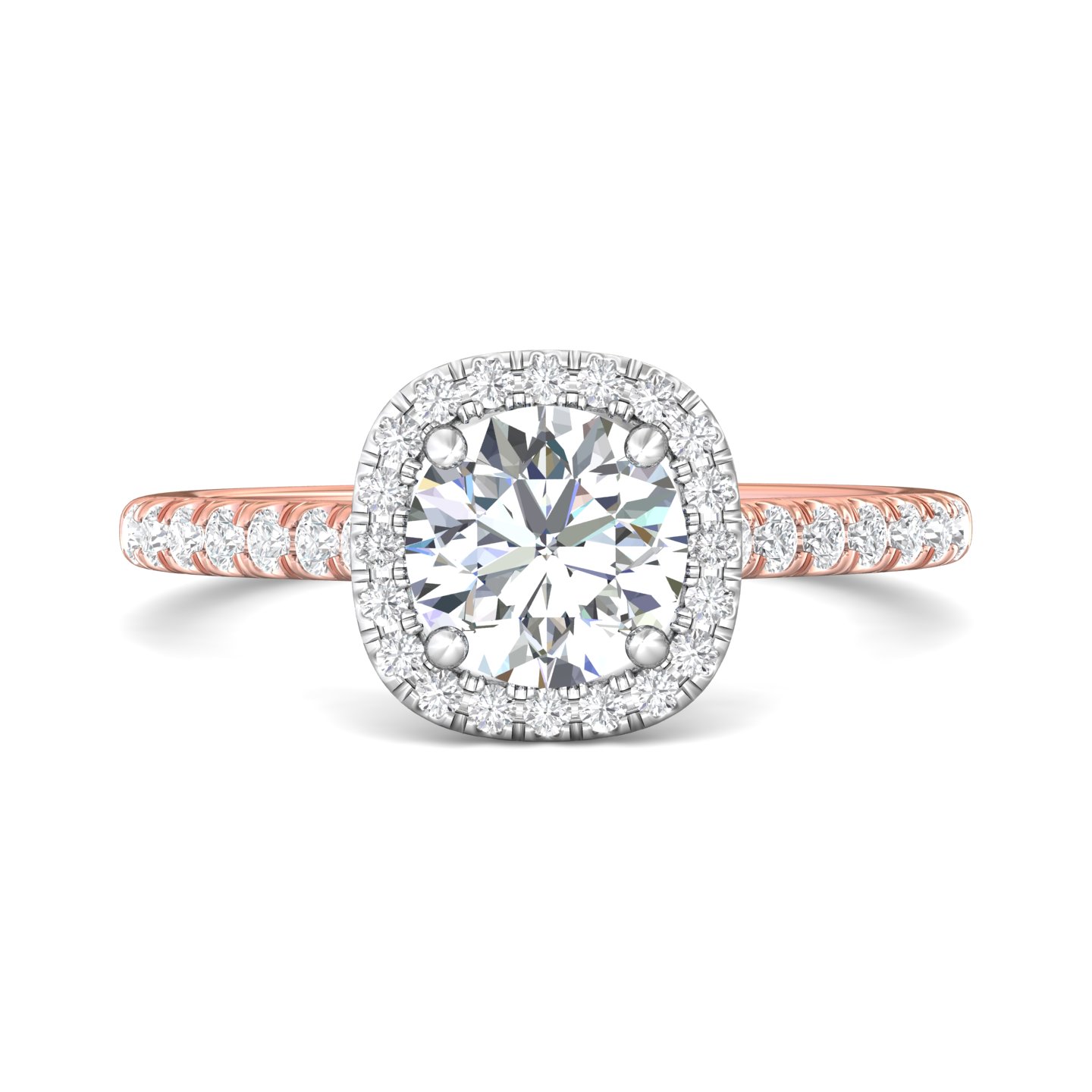 18K White and Rose Gold Cushion Diamond Engagement Ring