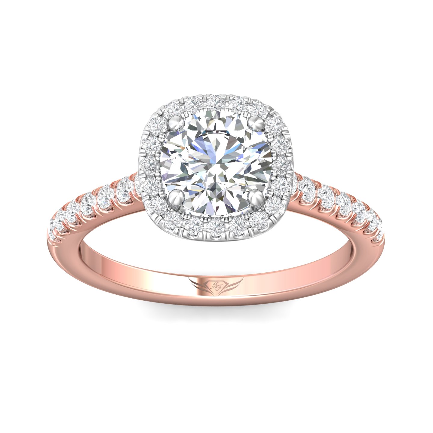 18K White and Rose Gold Cushion Diamond Engagement Ring
