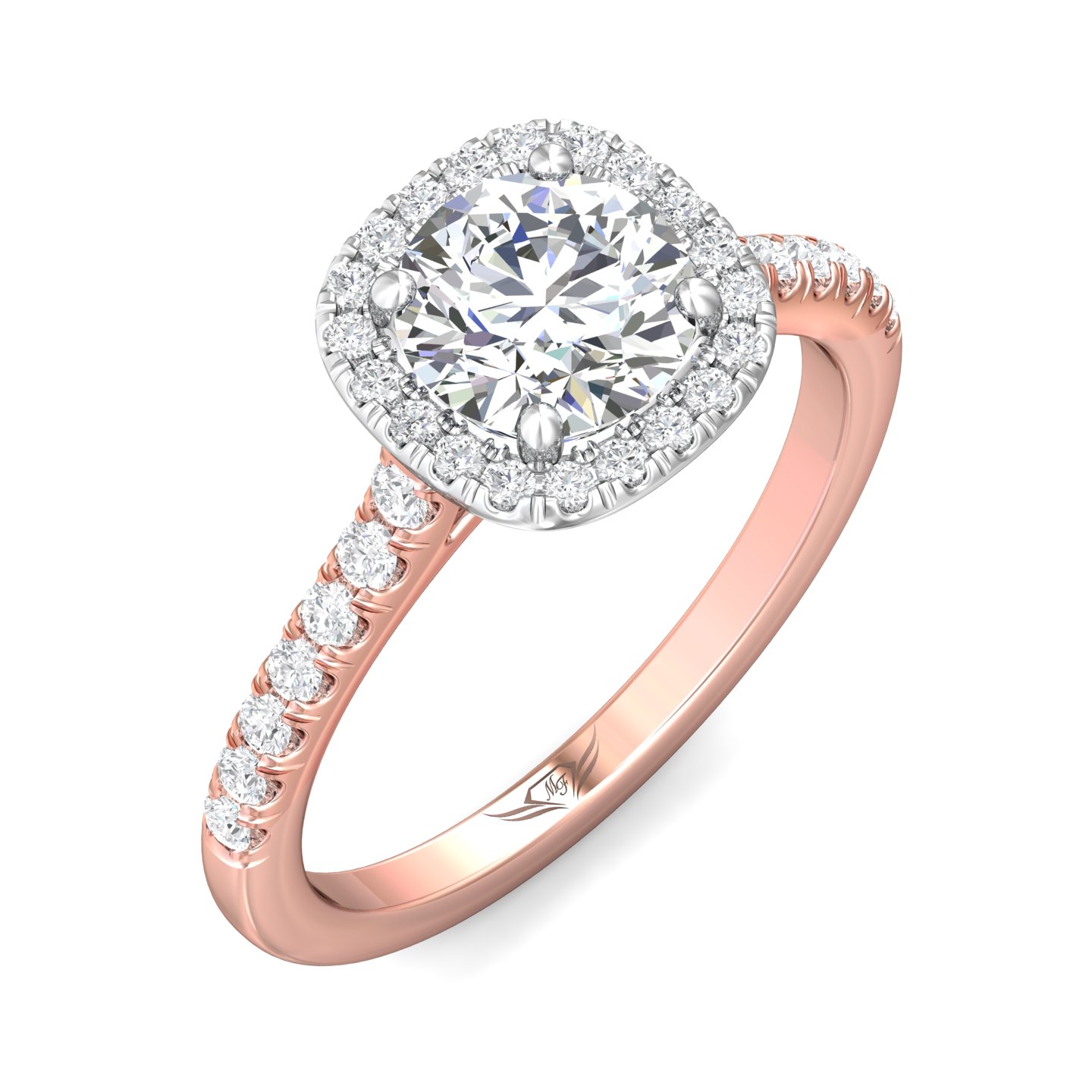 18K White and Rose Gold Cushion Diamond Engagement Ring