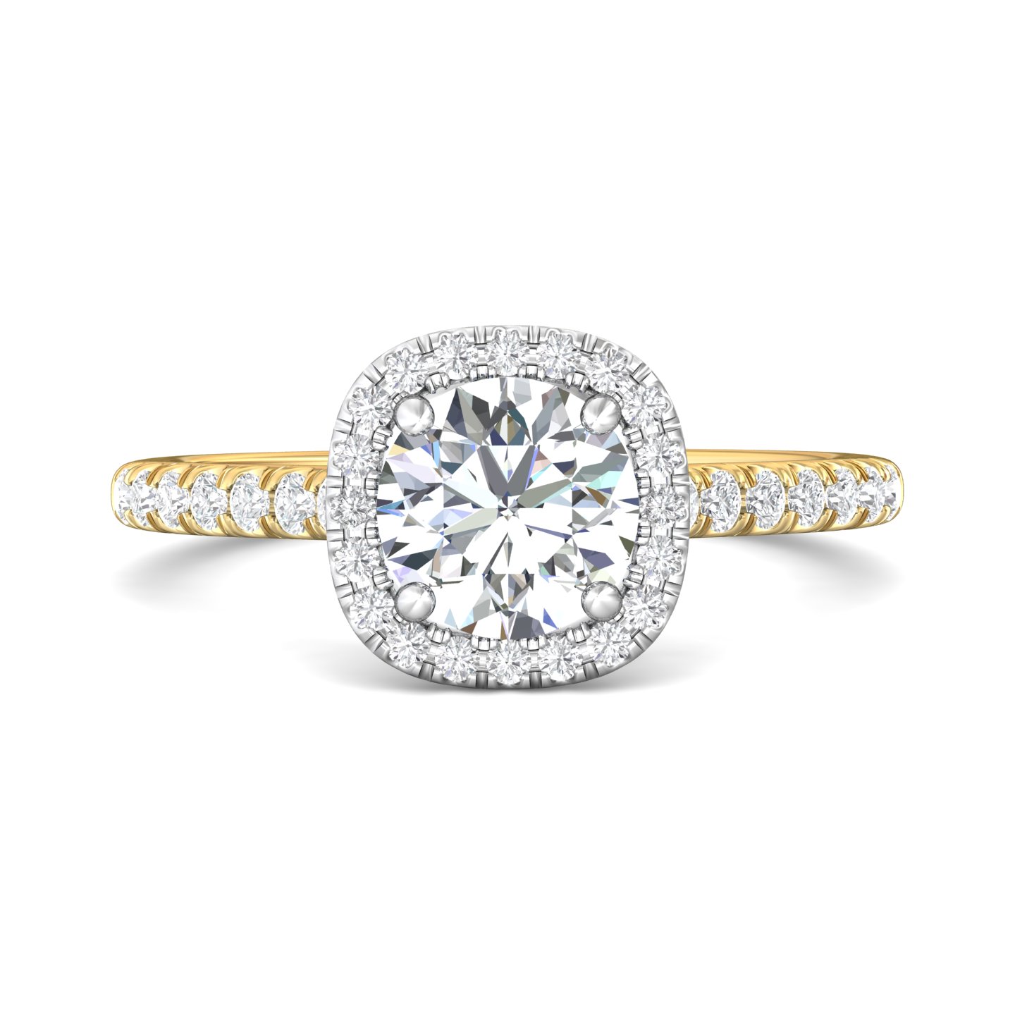 18K White and Yellow Gold Cushion Diamond Engagement Ring