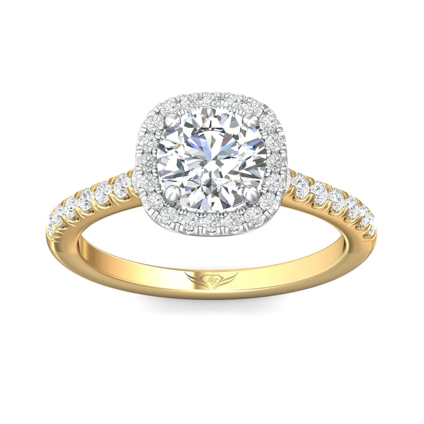 18K White and Yellow Gold Cushion Diamond Engagement Ring
