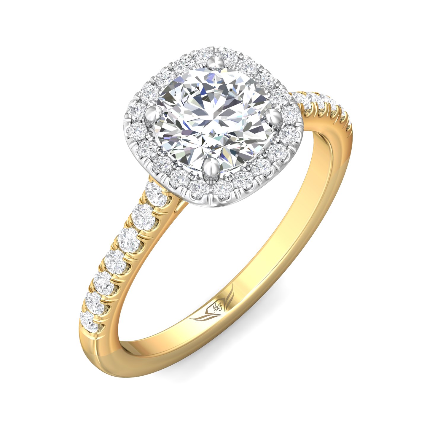 18K White and Yellow Gold Cushion Diamond Engagement Ring
