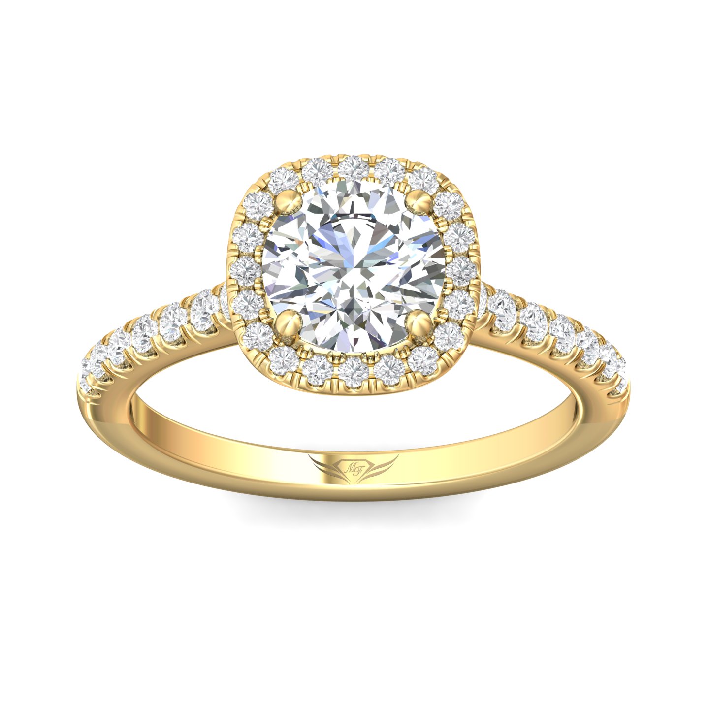 18K Yellow Gold Cushion Diamond Engagement Ring