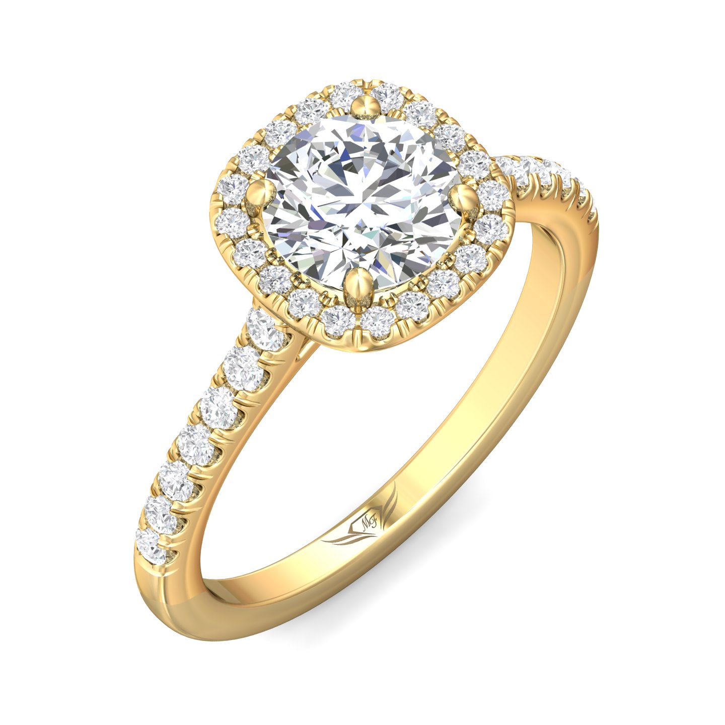 18K Yellow Gold Cushion Diamond Engagement Ring