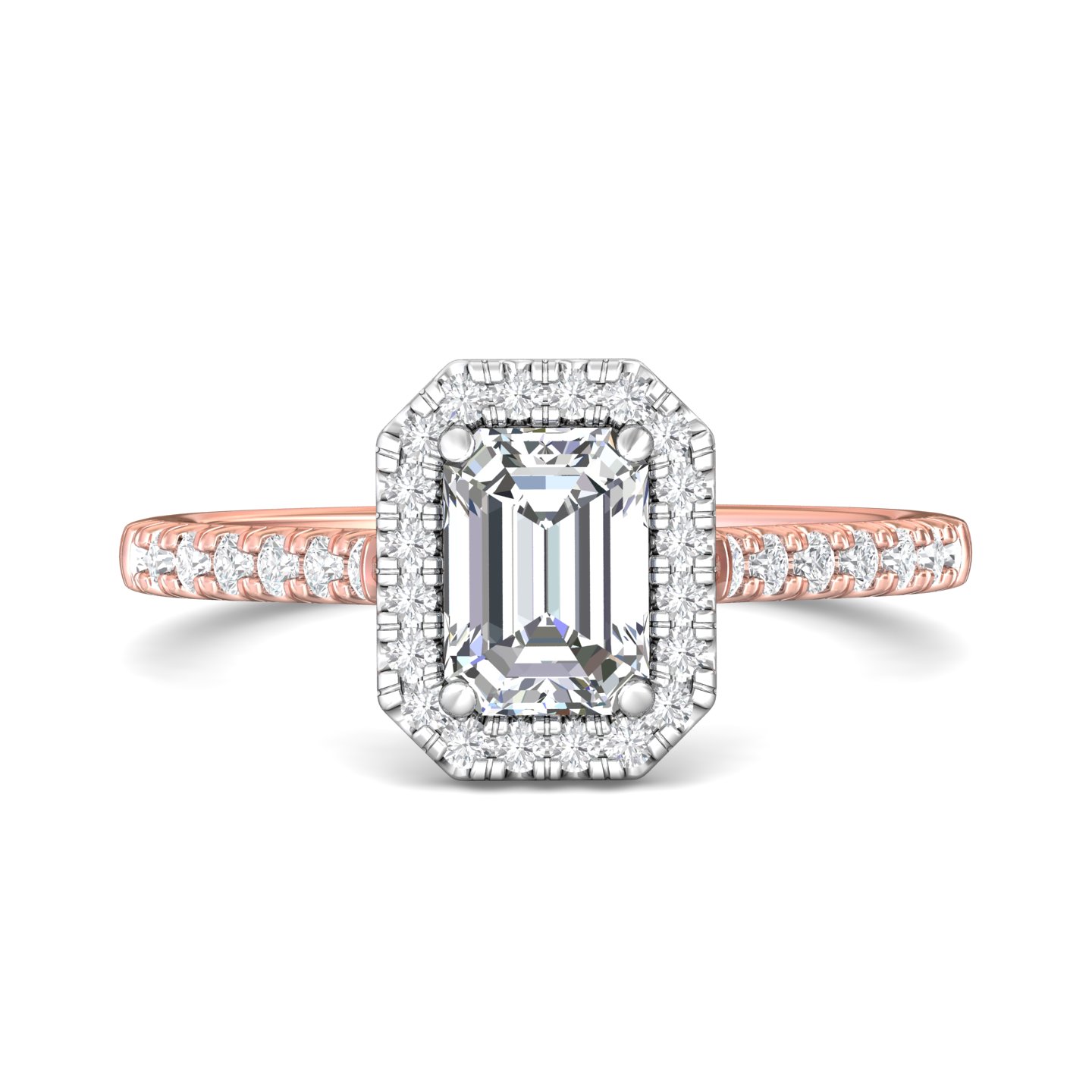 14K Rose and White Gold Emerald Cut Diamond Engagement Ring