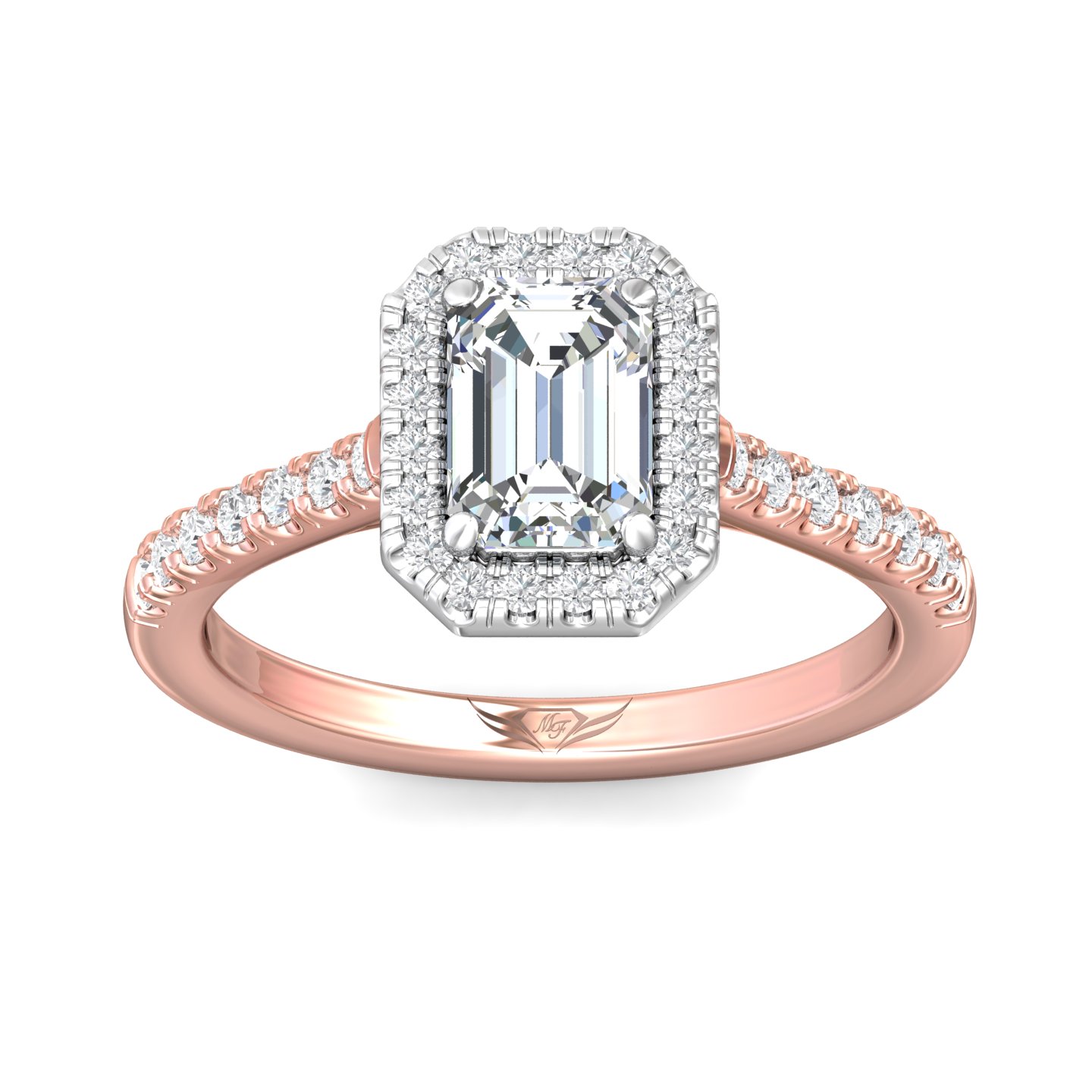 14K Rose and White Gold Emerald Cut Diamond Engagement Ring