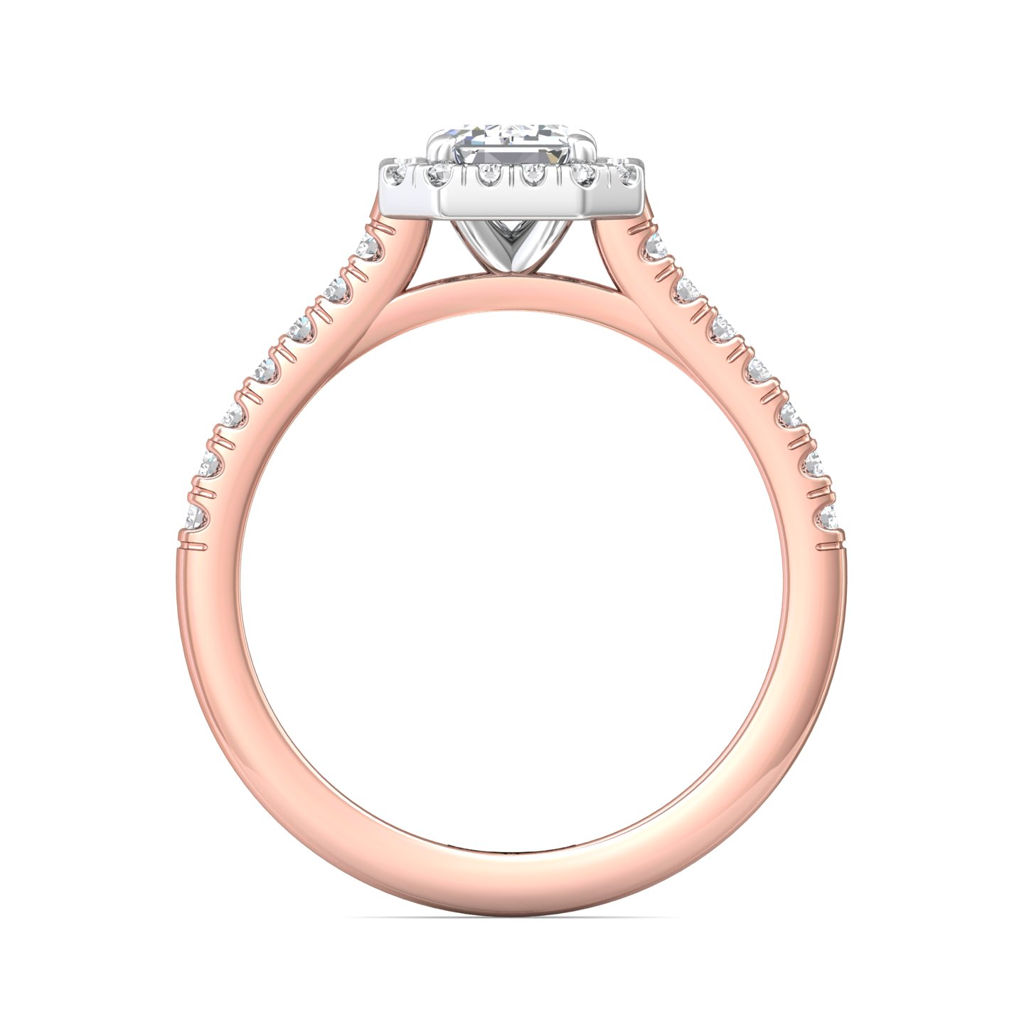 14K Rose and White Gold Emerald Cut Diamond Engagement Ring