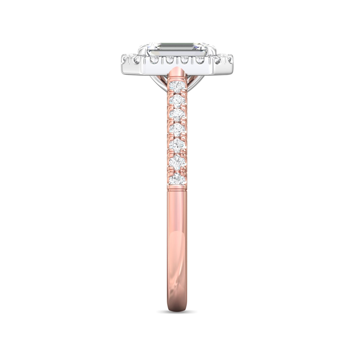 14K Rose and White Gold Emerald Cut Diamond Engagement Ring