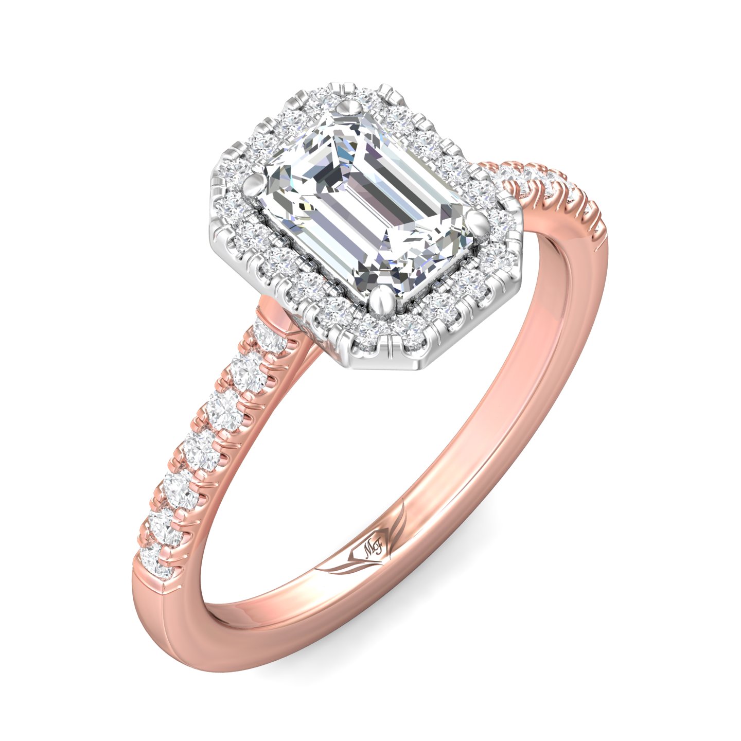 14K Rose and White Gold Emerald Cut Diamond Engagement Ring