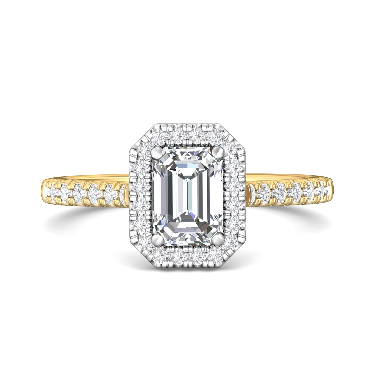 14K Yellow and White Gold Emerald Cut Diamond Engagement Ring