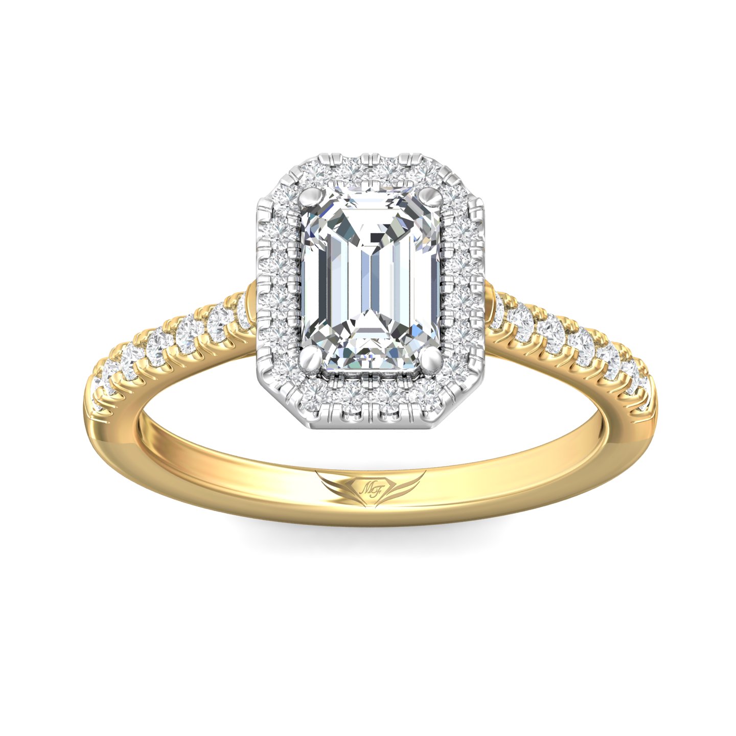 14K Yellow and White Gold Emerald Cut Diamond Engagement Ring