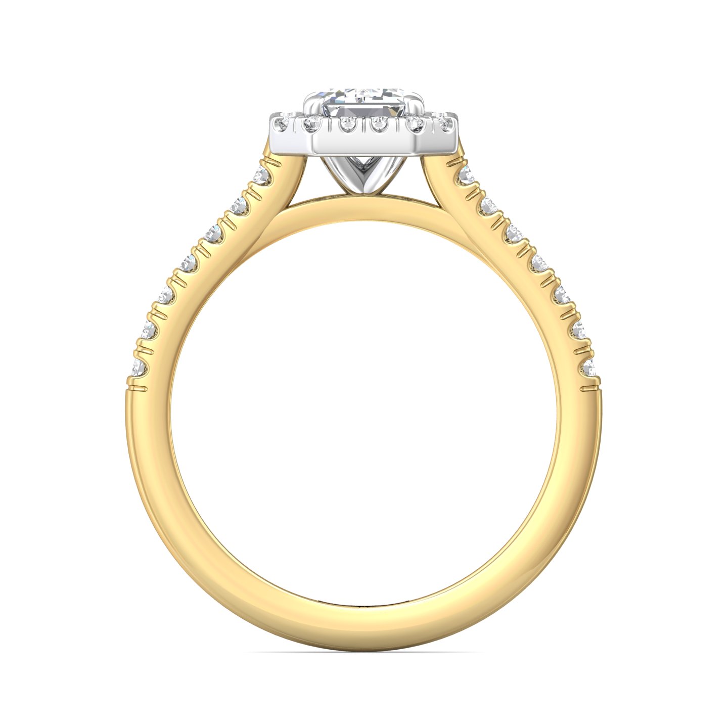 14K Yellow and White Gold Emerald Cut Diamond Engagement Ring