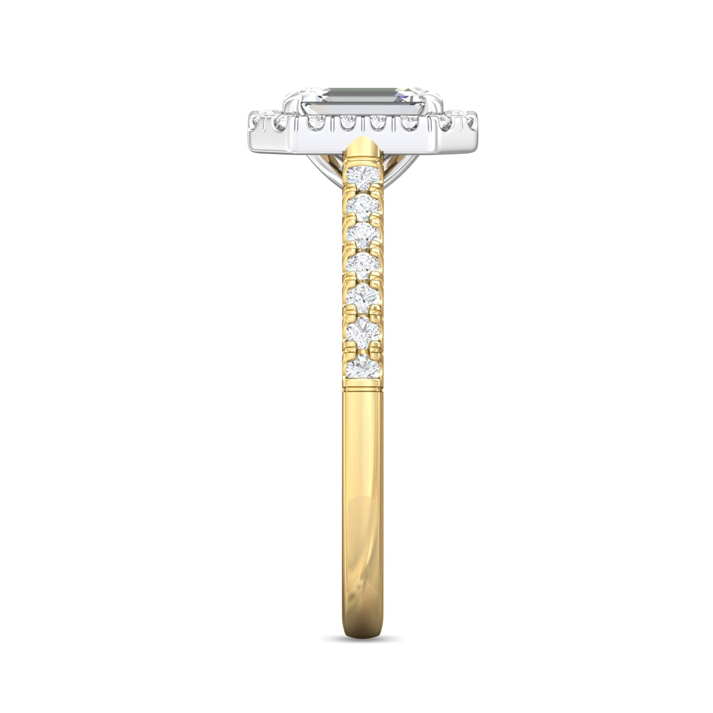 14K Yellow and White Gold Emerald Cut Diamond Engagement Ring