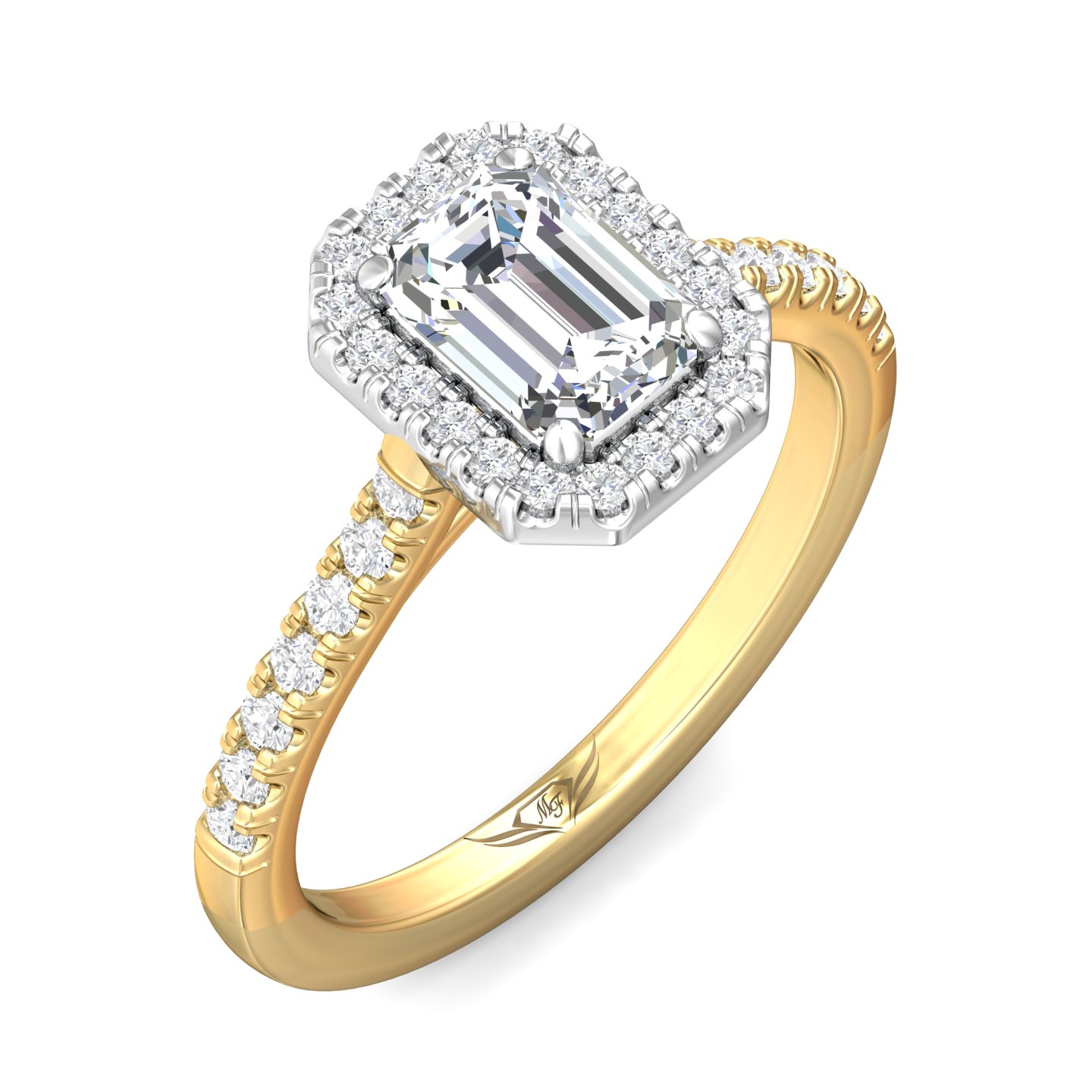 14K Yellow and White Gold Emerald Cut Diamond Engagement Ring