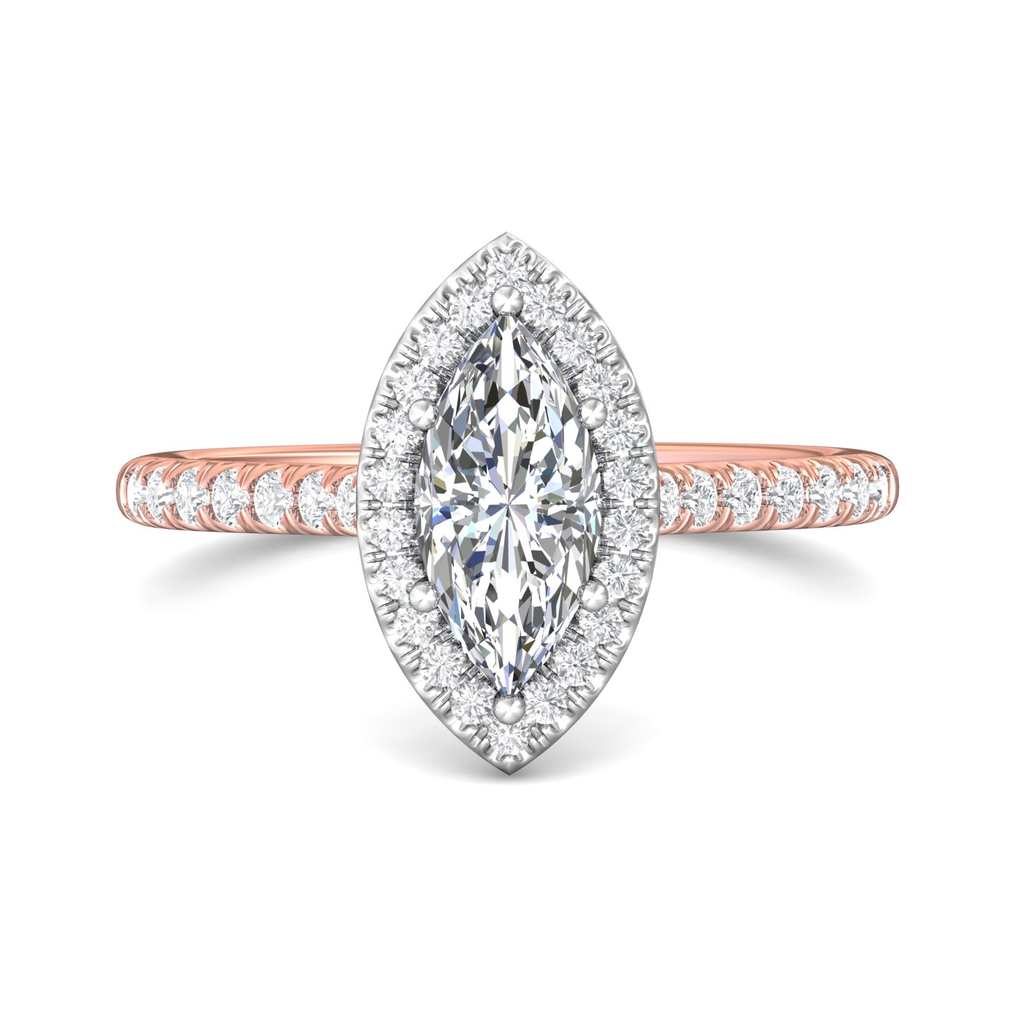 18K White and Rose Gold Marquise Diamond Engagement Ring