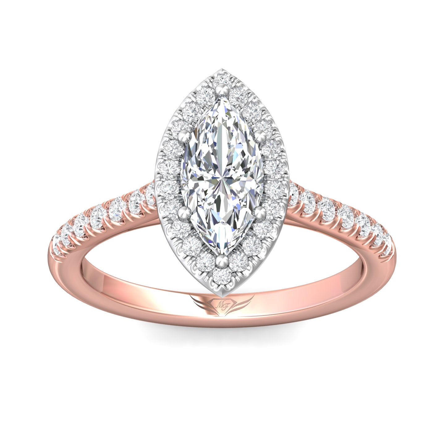 18K White and Rose Gold Marquise Diamond Engagement Ring