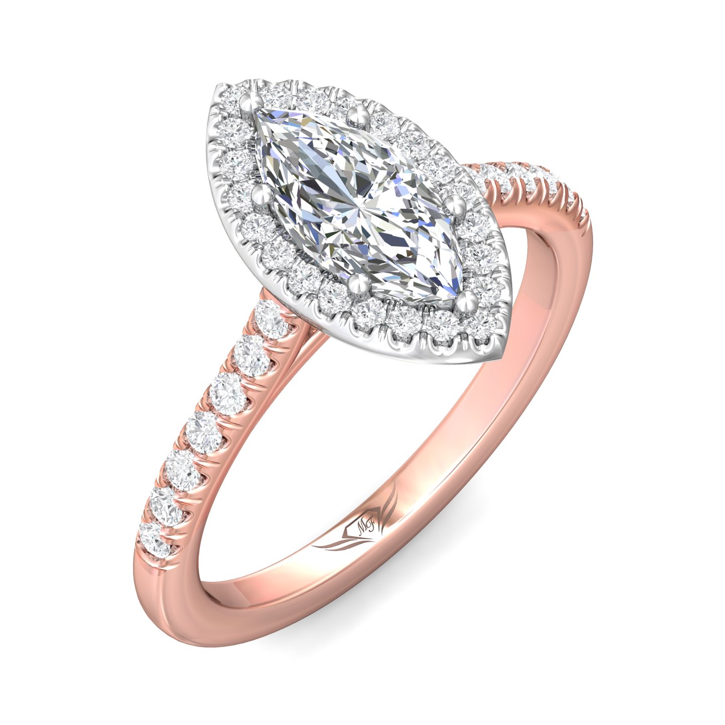 18K White and Rose Gold Marquise Diamond Engagement Ring