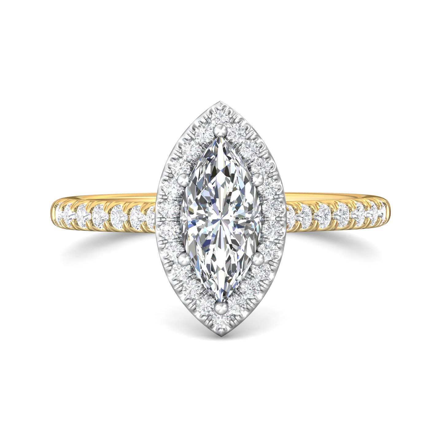 14K Yellow and White Gold Marquise Diamond Engagement Ring