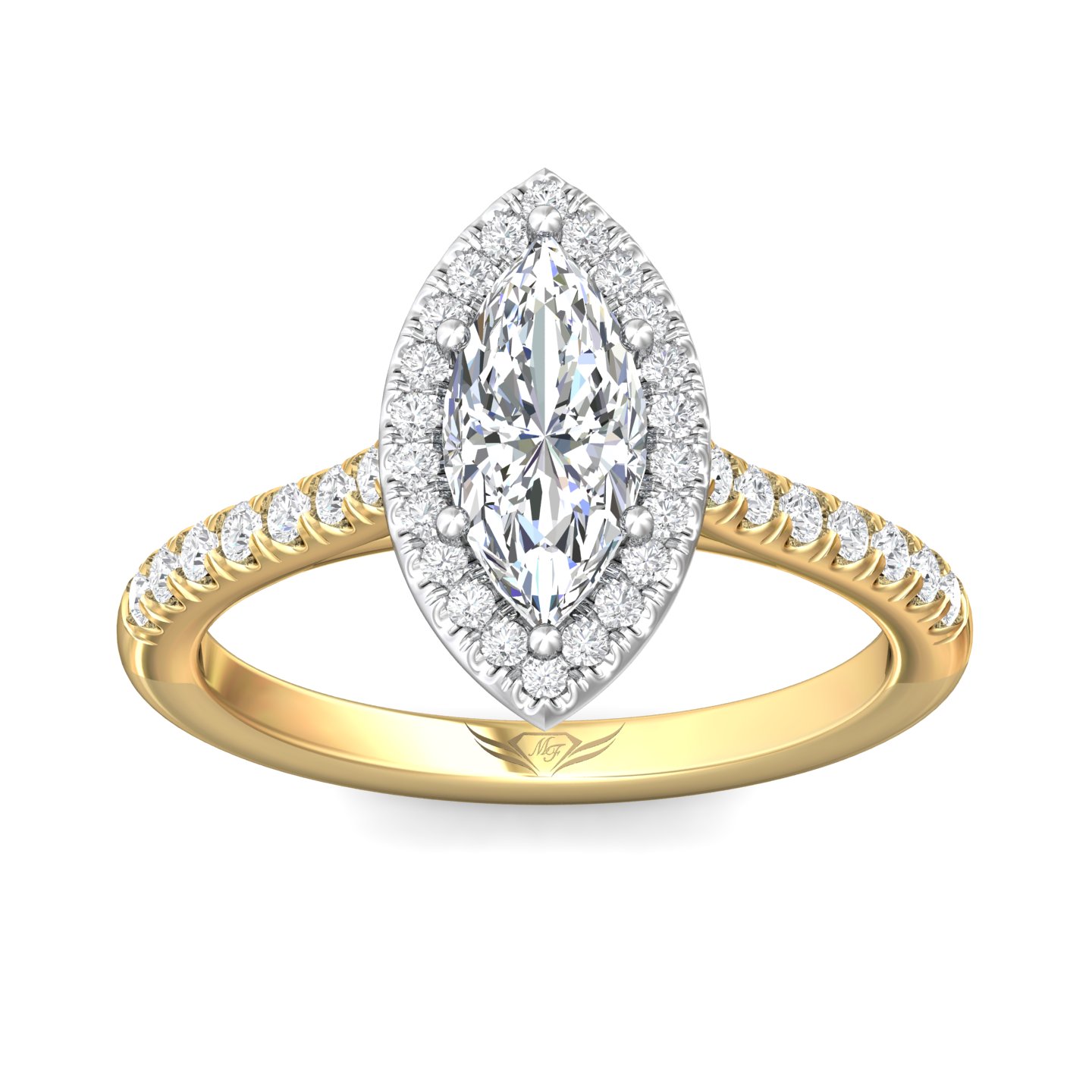 14K Yellow and White Gold Marquise Diamond Engagement Ring