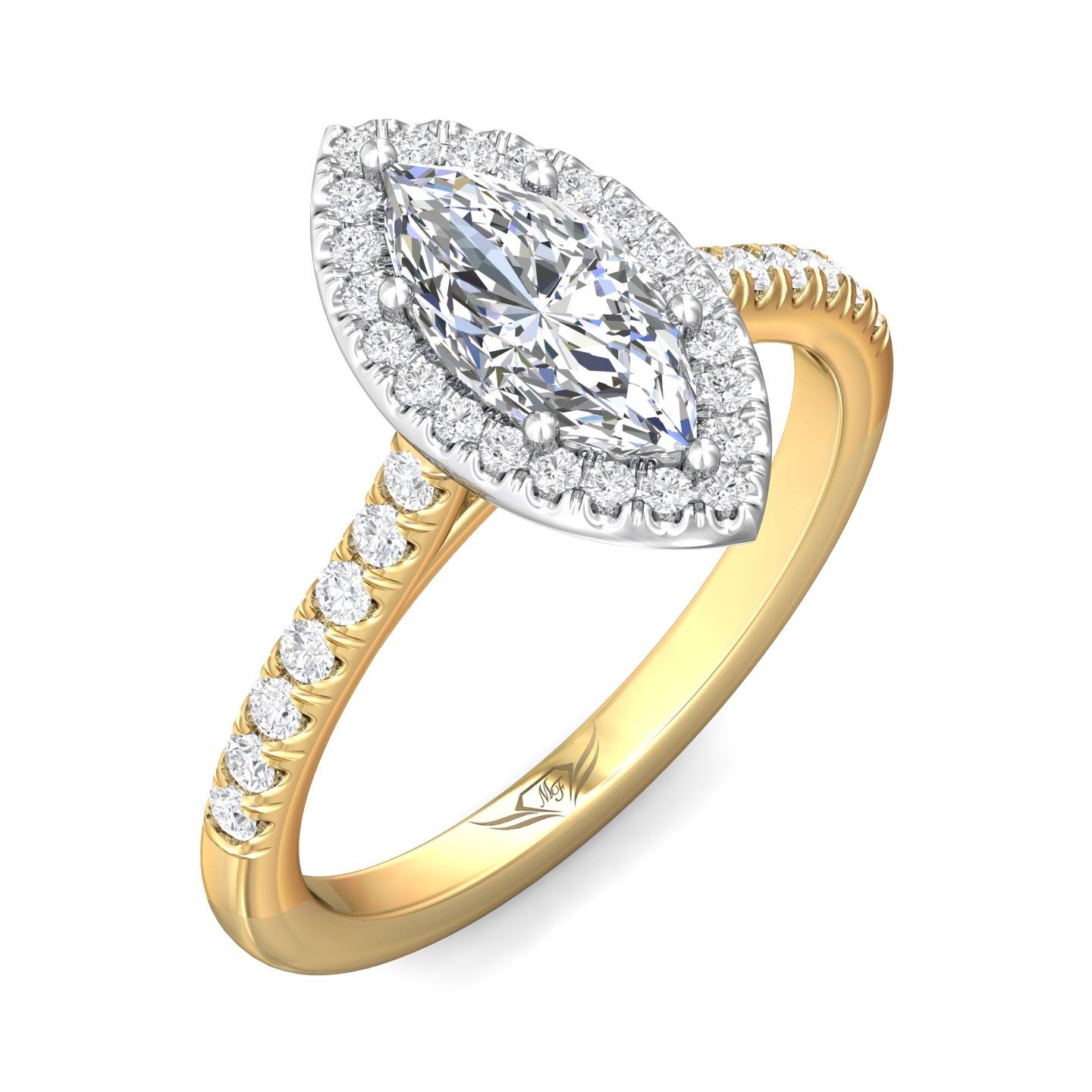 14K Yellow and White Gold Marquise Diamond Engagement Ring
