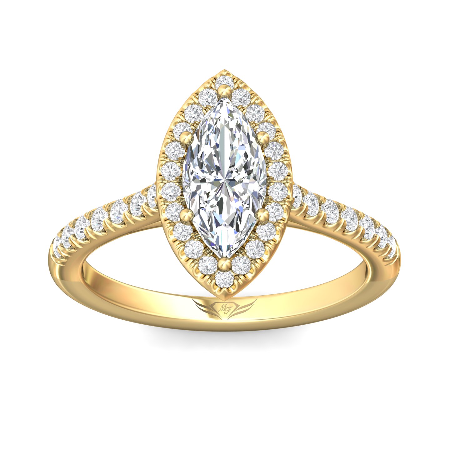 18K Yellow Gold Marquise Diamond Engagement Ring