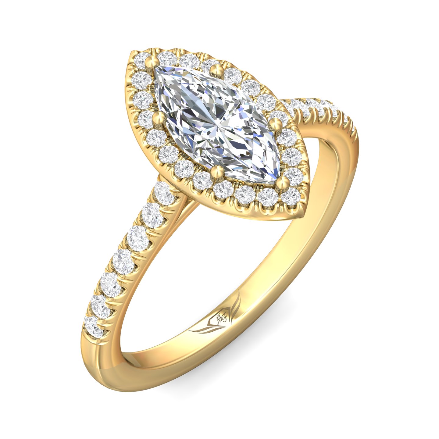 18K Yellow Gold Marquise Diamond Engagement Ring