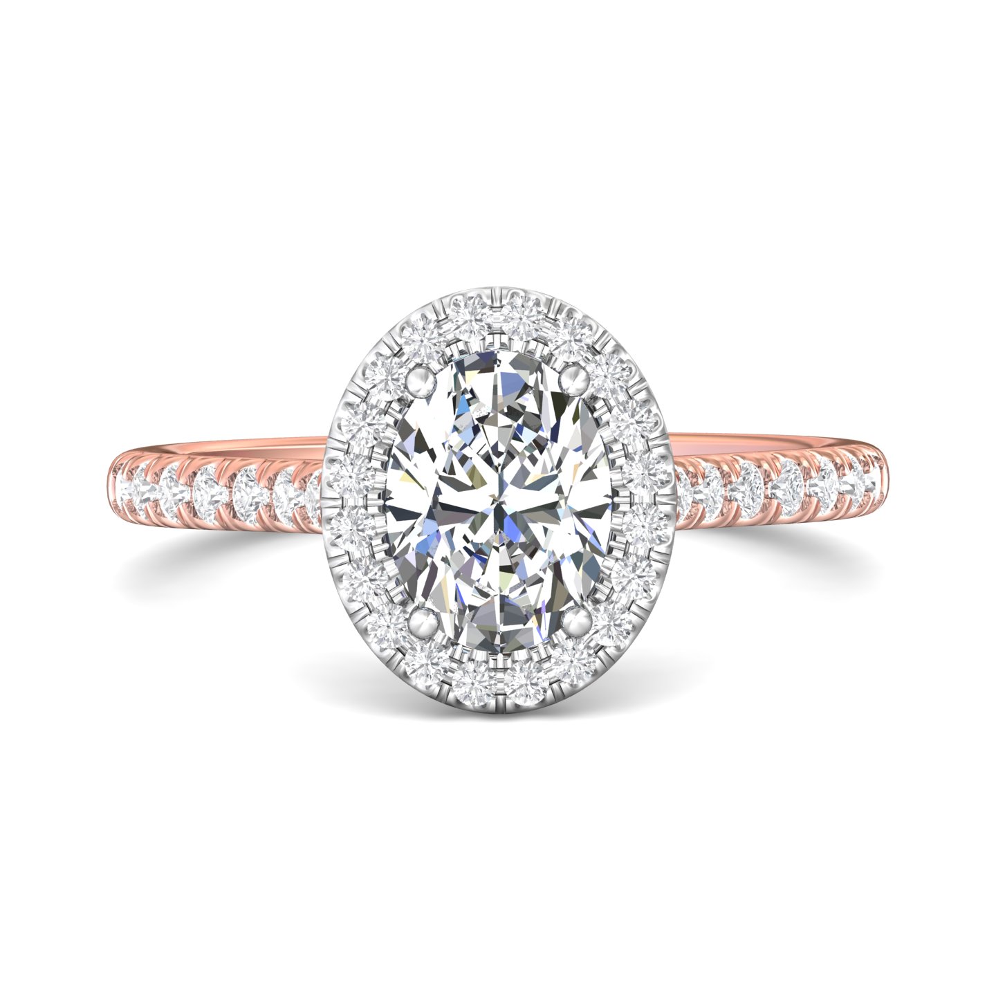 18K White and Rose Gold Oval Diamond Engagement Ring